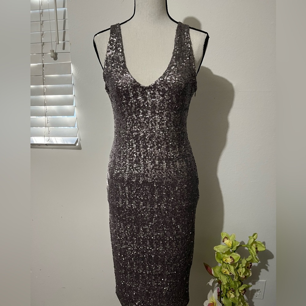 Velvet Silver Sequin midi Dress
